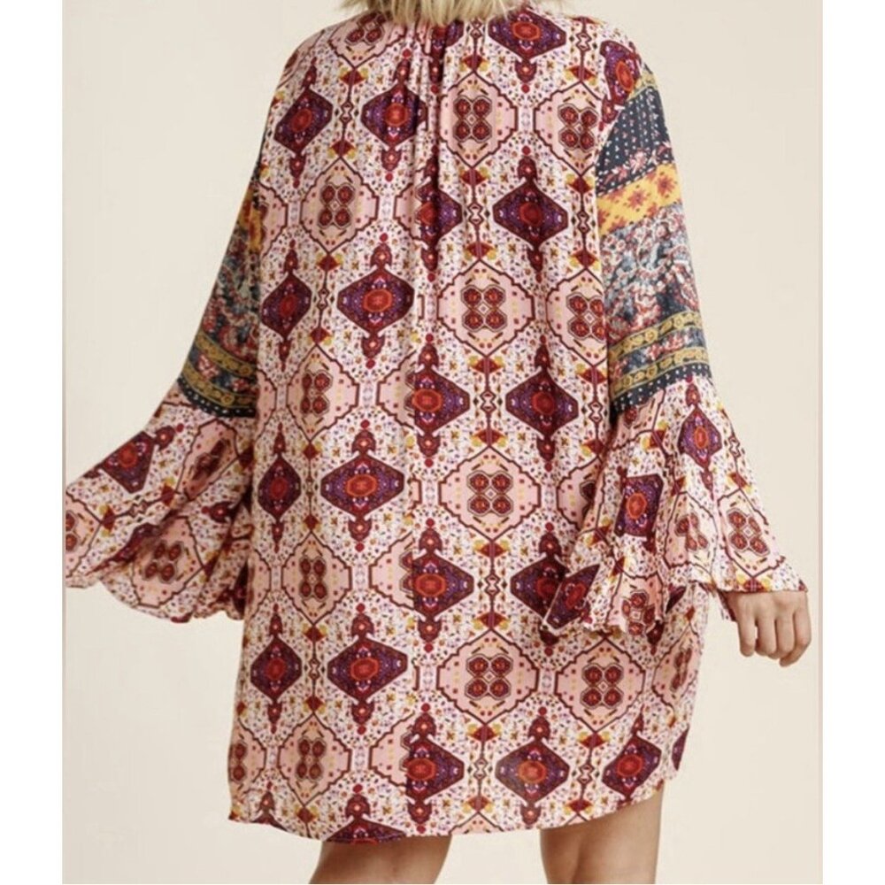 UMGEE Women’s Boho Tunic Mini Dress Small Size Bell Sleeves Rayon - Picture 12 of 12